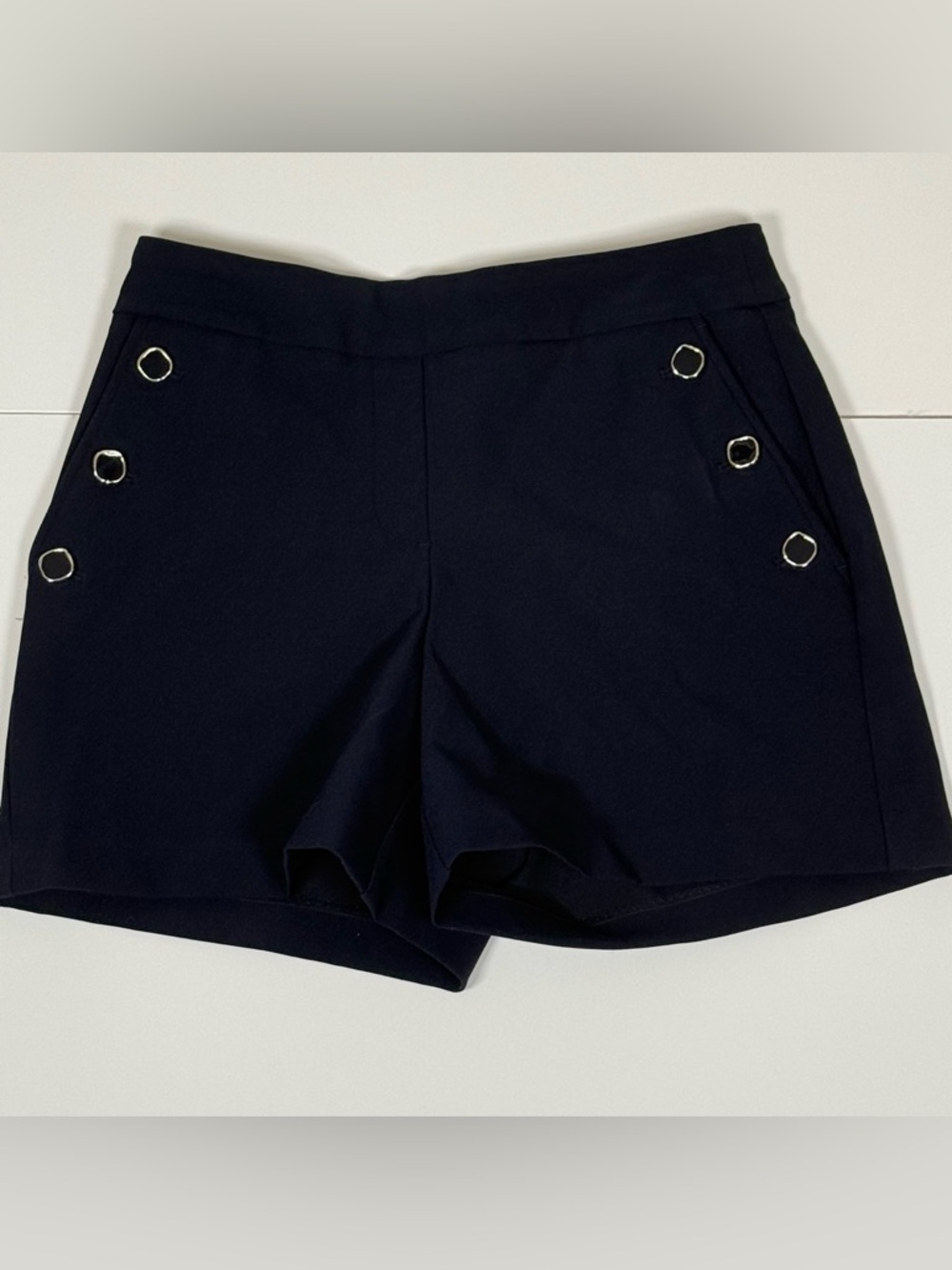 Rachel Zoe Dark Navy High-Waist Shorts with Silver Ring Accents